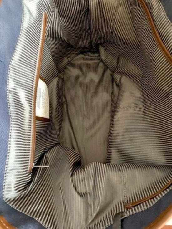 VESSEL Brown Blue Denim Canvas Leather Tote Bag Weekend Shoulder Zip Very Good - Picture 12 of 12